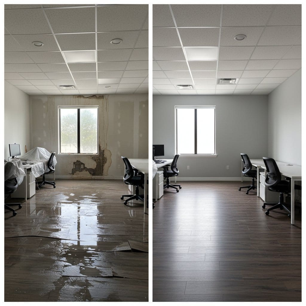 Emergency Water Removal restoration — commercial office space of Tudor home in Glen Rock, NJ